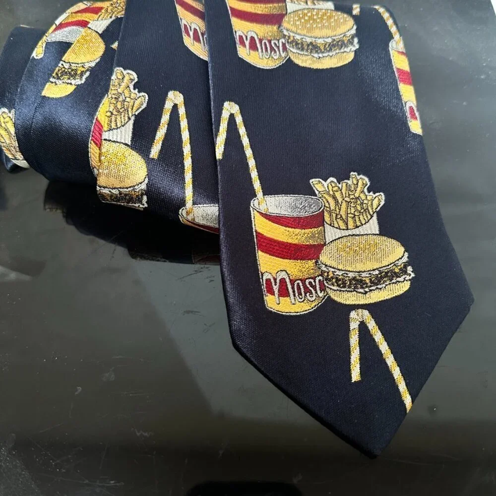 Moschino Tie Collectors Item Silk Hamburger Fries Extremely Rare and Desireable